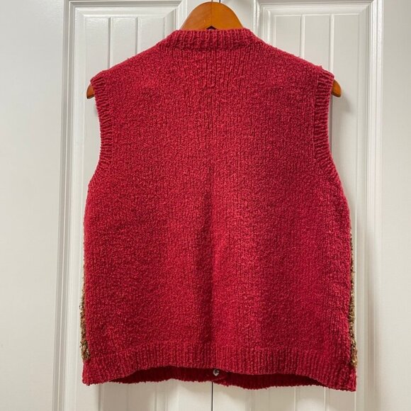 Hand Knitted Vintage Wool Vest Brown Red - Picture 4 of 14